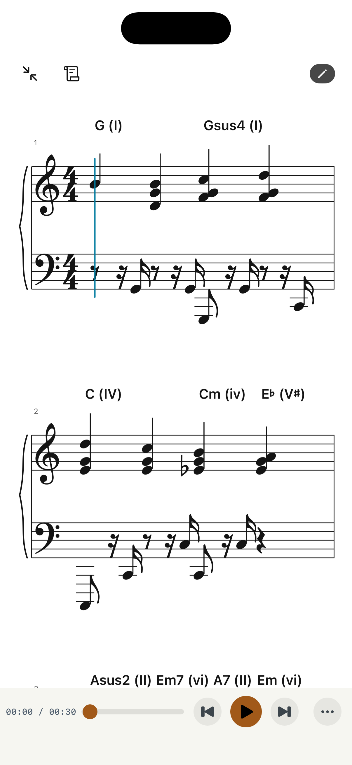 Example piano notation rendered in Piano Ink, showing treble and bass staves with chord symbols.